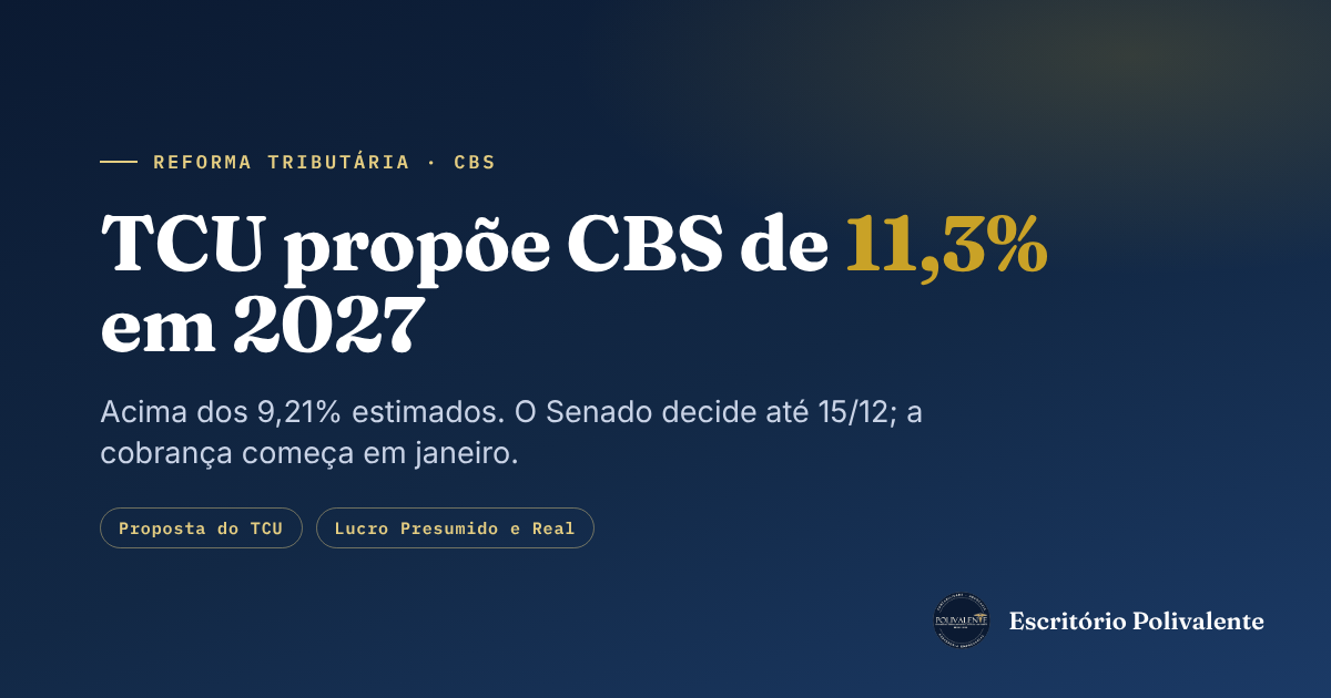 CBS: TCU propõe alíquota de referência de 11,3% para 2027 — Senado decide até 15 de dezembro