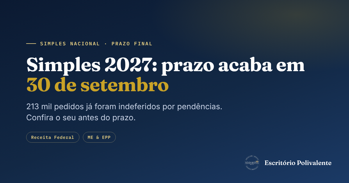 Simples Nacional 2027: prazo termina quarta-feira, 30 de setembro — e mais de 213 mil pedidos já foram indeferidos